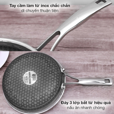 Chảo chống dính 2 mặt Inox 3 lớp đúc liền khối Blackcube Noon Song bếp từ 20/22/24/26cm