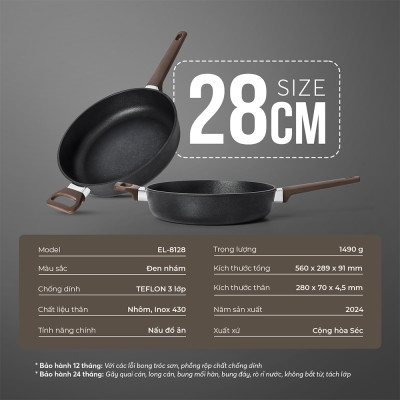 Chảo Chống Dính Siêu Bền Nhập Khẩu Elmich EL-8124 Size 24-28cm, Hàng Chính Hãng,Dùng Mọi Bếp-JoyMall