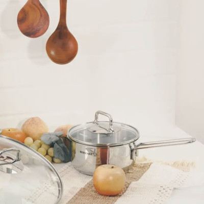 Nồi Quánh inox 18/10 Korkmaz Perla 1.6 lít có nắp - 16x8 cm - Hàng Chính Hãng