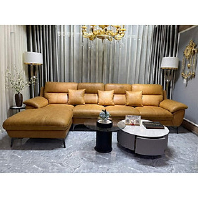 Sofa góc L da bò Italy Juno sofa màu vàng SFLCT01 3m3 x 1m6 hàng cao cấp chuẩn da bò nhập khẩu Ý