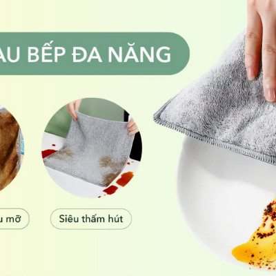 Set 10 khăn lau đa năng nhà bếp sợi than tre mềm mại siêu thấm hút kháng khuẩn 25cm - Hàng chính hãng