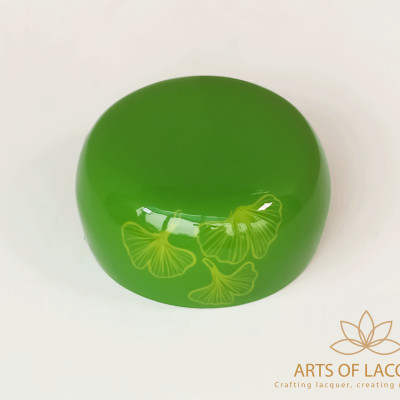 Bát Sơn Mài Xanh Lá Cây Họa Tiết Lá Bạch Quả