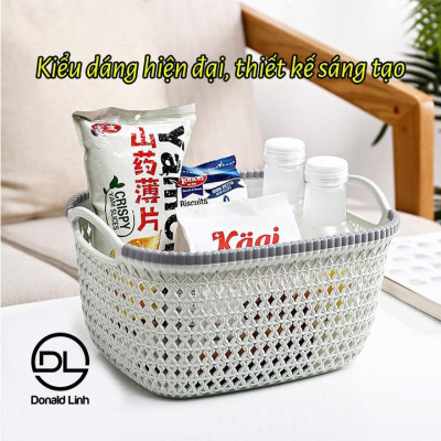 Rổ Nhựa Giả Đan Mây Có Quai Cầm Cỡ Nhỏ 