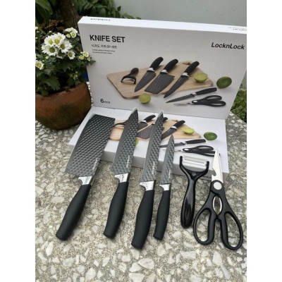 Bộ Dao Nhà Bếp 6 Món LocknLock CKK103S6- 6P (Dao: 4 Cái, Kéo: 1 Cái, Dụng Cụ Gọt Vỏ Trái Cây: 1 Cái )- Màu Đen