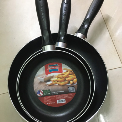 Chảo chống dính trơn SUNHOUSE Size 18-30cm CT18 CT20 CT24 CT26 CT28 CT30 chống dính Whitford (USA) cao cấp, không dùng bếp từ - Hàng chính hãng