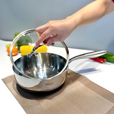 Chảo inox 5 lớp nano Seka chống dính tự nhiên có nắp kính cao cấp size 22-24-26cm