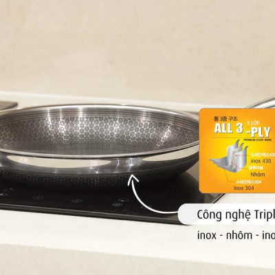 [Hàng chính hãng] Chảo chiên inox iMat Hybrid Blackcube 24cm, Phủ chống dính Ceramic đen