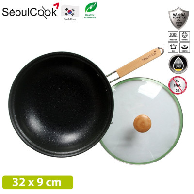 Tặng cặp nhấc nồi silicon cao cấp- Combo chảo đáy từ Seoulcook Hàn Quốc size 32cm+ chảo vuông 15x20 cm dùng được tất cả các loại bếp, kể cả bếp từ/ Induction 