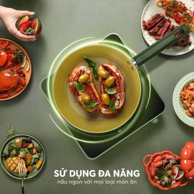 Chảo phủ sứ cao cấp Elmich Olive EL-5965OV nhiều size, Hàng chính hãng, dùng được mọi bếp - JoyMall