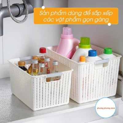 Rổ đan 3 size đa năng nhựa  – Rổ đan mây đựng đồ tiện lợi (MS: 3415-1 – 3415-2 – 3415-3) 