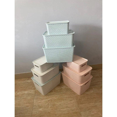 Bộ 3 rổ nhựa mây đan hàn quốc đựng đồ đa năng