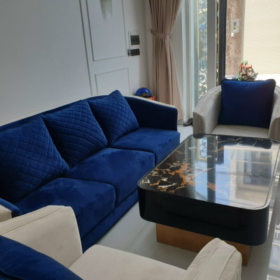 Bộ sofa luxury 2 đơn và 01 băng dài Juno Sofa kèm bàn trà mặt đá chân titan(màu sắc tùy chọn)