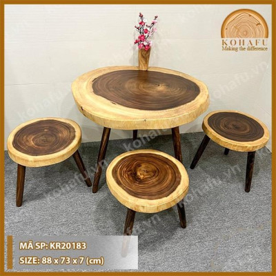 BÀN UỐNG CAFE KHOANH GỖ ME TÂY NGUYÊN TẤM KR20183