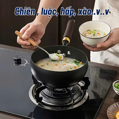 Chảo Sắt Lòng Sâu Chống Dính Phù Hợp Với Loại Bếp, Tay Cầm Cách Nhiệt Chống Bỏng, Chảo Nấu Ăn Tiện Lợi - HÀNG CHÍNH HÃNG MINIIN