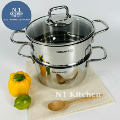 Bộ nồi xửng hấp inox 18/10 Korkmaz Perla Thổ Nhĩ Kỳ, Bảo hành 4 năm -  Hàng Chính Hãng