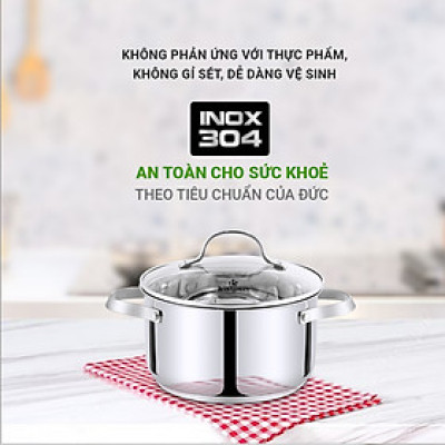 Nồi inox 304 cao cấp 5 đáy Kalpen Lermat size 20cm - Hàng chính hãng