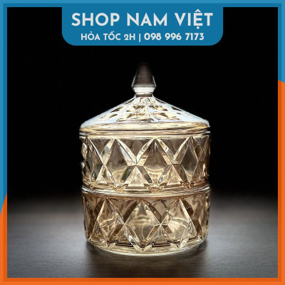 Hủ Mứt Thủy Tinh 2 Tầng Sang Trọng, Thố 2 Tầng Đựng Kẹo Mứt Tết