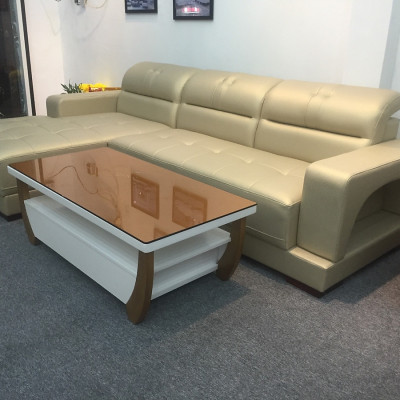 Sofa da góc L Tundo 2m5 x 1m6 tay vuông màu kem có thể chọn màu