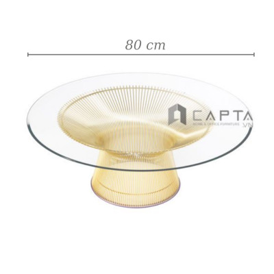 Bàn trà sofa tròn 80 cm mặt kính cường lực chân lồng sắt mạ màu vàng gold cho phòng khách lớn TS PLATNER GOLD-08 nhập khẩu cao cấp Tp HCM