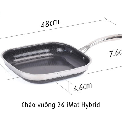 [Hàng chính hãng-iMat hybrid] Chảo vuông đa năng 26cm hai tay cầm iMat Hybrid chống dính Ceramic đen