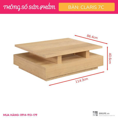 Bàn sofa gỗ sồi mặt bàn nâng hạ mở rộng hiện đại SMLIFE Claris 7C | D114,3 x R86,4 x C40,6cm | gỗ Cao Su và Veneer Sồi