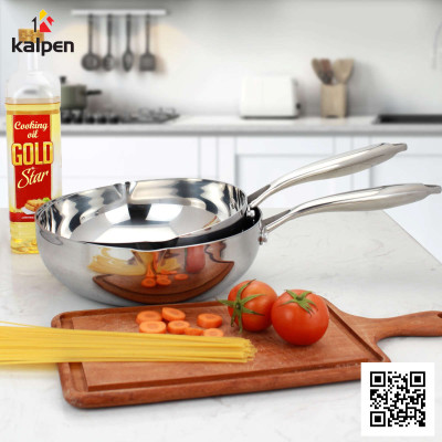 Chảo Inox 3 lớp đúc liền khối miệng rót Kalpen Zenger 20cm, bảo hành 5 năm
