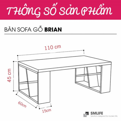 Bàn sofa bàn trà gỗ công nghiệp phòng khách SMLIFE Brianes