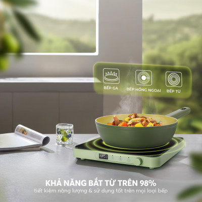 Chảo phủ sứ cao cấp Elmich Olive EL-5965OV nhiều size, Hàng chính hãng, dùng được mọi bếp - JoyMall