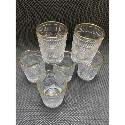 Bộ 6 cốc trống thủy tinh cao cấp chịu nhiệt trắng viền vàng 365ml