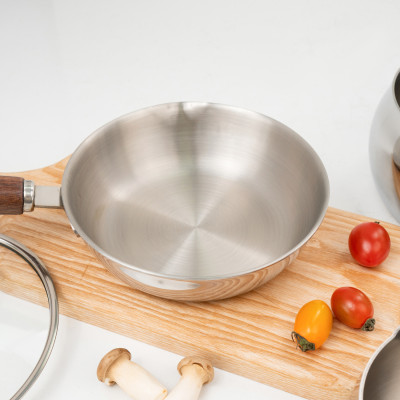 Chảo Inox 3 lớp đúc liền khối miệng rót Kalpen Rinmer 16cm kèm vung kính, bảo hành 5 năm