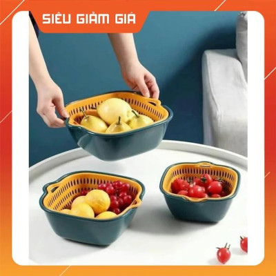 Combo 6 Món Rổ Nhựa Ráo Nước, Rổ Rửa Rau Củ Hai Lớp Cao Cấp