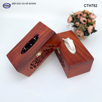 Hộp giấy ăn gỗ Hương cỡ lớn hàng VIP - Đục Khắc Hoa Văn Tinh Xảo/ Độc Đáo/ kiểu cách phương Đông - CTH752