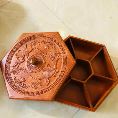 Khay đựng mứt tết bằng gổ hương kt 9×27×31cm