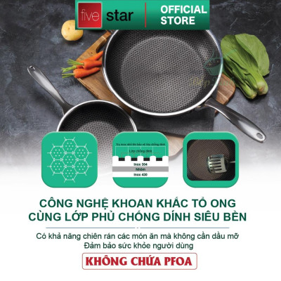 Chảo sâu lòng Blackcube tổ ong cao cấp FIVESTAR Plush 3 lớp đáy liền inox 304 siêu bền , chống trầy xước
