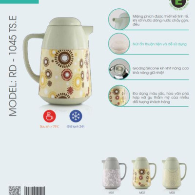 Phích pha trà cao cấp Rạng Đông, 1 lít, giữ nhiệt, thân sắt, vai nhựa, Model: RD-1045TS.E- Chính hãng