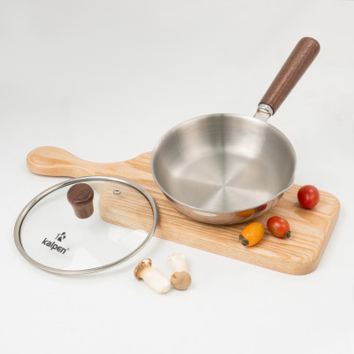 Chảo Inox 3 lớp đúc liền khối miệng rót Kalpen Rinmer 16cm kèm vung kính, bảo hành 5 năm