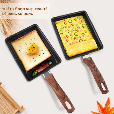 Chảo Chống Dính Chiên Trứng Cuộn Dùng Mọi Loại Bếp Chảo Đáy Từ Mini Rán Trứng Vuông, Chiên Xào, Kích Thước 18cm
