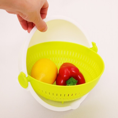 Bộ thau rổ nhựa xoay 2 lớp làm ráo nước - Hàng nội địa Nhật Bản 