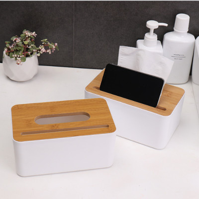 Hộp đựng giấy ăn trắng nắp gỗ cao cấp đa năng