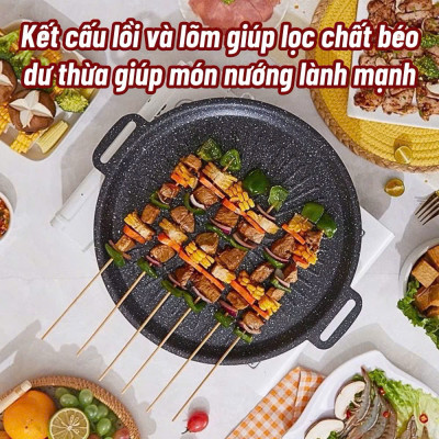 Chảo Vân Đá Nướng Không Dầu Chống Dính Size 34cm, Chảo Nướng Thịt BBQ Hàn Quốc Dùng Cho Mọi Loại Bếp - HÀNG CHÍNH HÃNG MINIIN