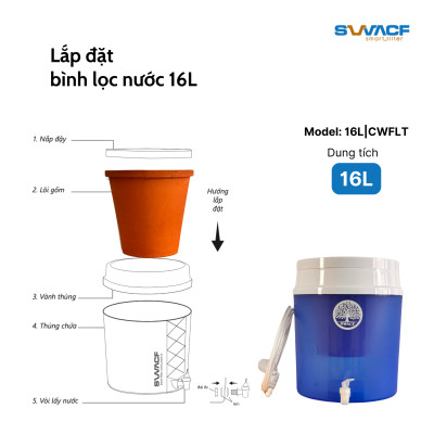 Compo 2 bình lọc nước uống trực tiếp SWACF 16L | CWFLT Nano bạc, lõi lọc 7L, tốc độ lọc 2 - 4 lít/giờ, giữ khoáng thiết yếu