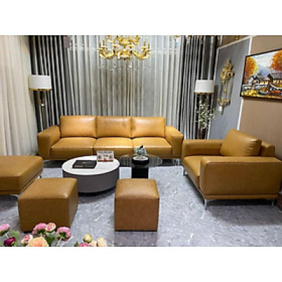 Combo ghế sofa băng 100% da bò Italy Juno sofa màu vàng bò SFBCT22 2m6 hàng cao cấp chuẩn da bò nhập khẩu Ý
