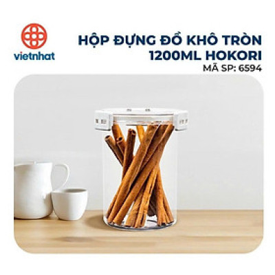Hộp đồ khô tròn 1200ml Hokori 6594, Hộp nhựa đựng thực phẩm khô, hộp đựng sữa, hộp nhựa nắp đậy kín