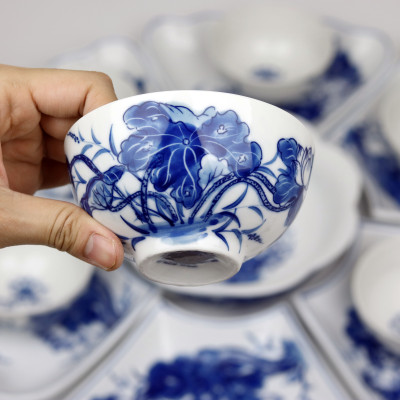 Bộ đồ ăn hoa mặt trời Bát Tràng men khử - Khử chì và kim loại nặng - Hoa sen