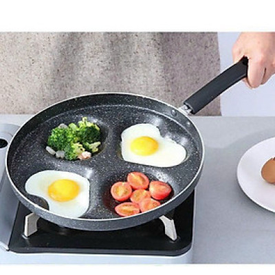 Chảo chống dính 4 ngăn trái tim chảo tròn Chảo đá chống dính dùng được bếp từ và bếp ga, lòng sâu 4 trong 1 chiên trứng, nướng bánh