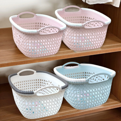 Rổ nhựa giả đan mây đựng đồ có quai cầm Giỏ nhựa đan Hàn Quốc nhựa MS 3378 & 3377