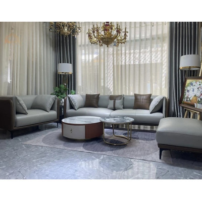 Combo ghế sofa băng da bò Italy Tundo màu xám SFBCT11 2m4 /1m2 hàng cao cấp chuẩn da bò nhập khẩu Ý