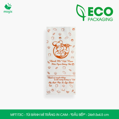 MFT1T3C - 24x9.5x4.5 cm - 1000 Túi bánh mì Trắng, in sẵn họa tiết ĐẦU BẾP - Bao bánh mì Túi giấy thực phẩm an toàn