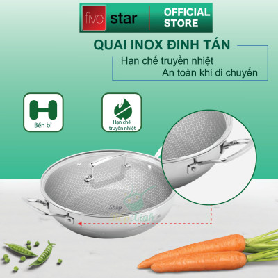 Chảo tổ ong chống dính 2 quai 3 lớp đáy liền inox 304  FiveStar Plush 24cm / 26cm /28cm  , tặng 1 sạn inox