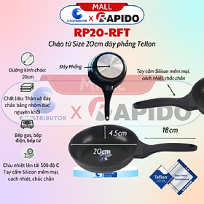 Chảo Từ Rapido Size 28cm Đáy Phẳng Teflon RP28-RFT - RP20-RFT (Size 20cm, Đáy Phẳng) - RP24-RDT (Size 24cm, Đáy Chấm) - Hàng Chính Hãng - Chịu Nhiệt Lên Tới 500 Độ C